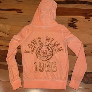 NWOT~VICTORIAS SECRET PINK TERRYCLOTH RHINESTONE ZIP UP HOODIE~RARE~XS